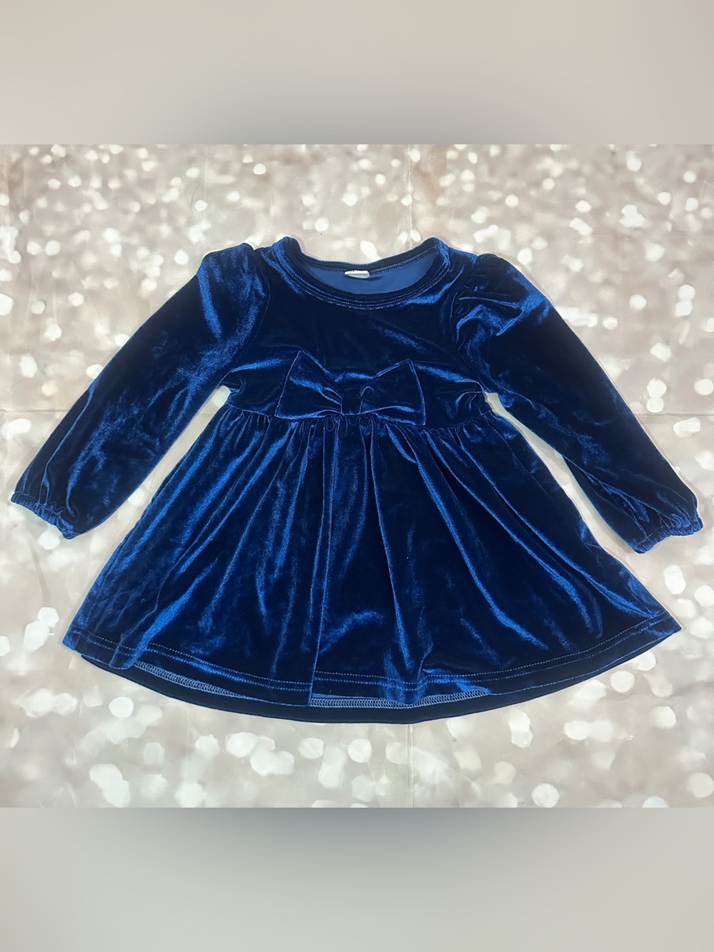 SHEIN Velvet Bow Waist Long Sleeve Dress - Blue